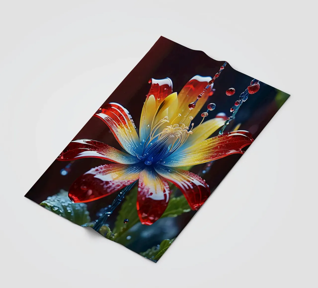 Un fiore vivace con petali di colore rosso, giallo e blu. coperta in pile da DesignDoodle