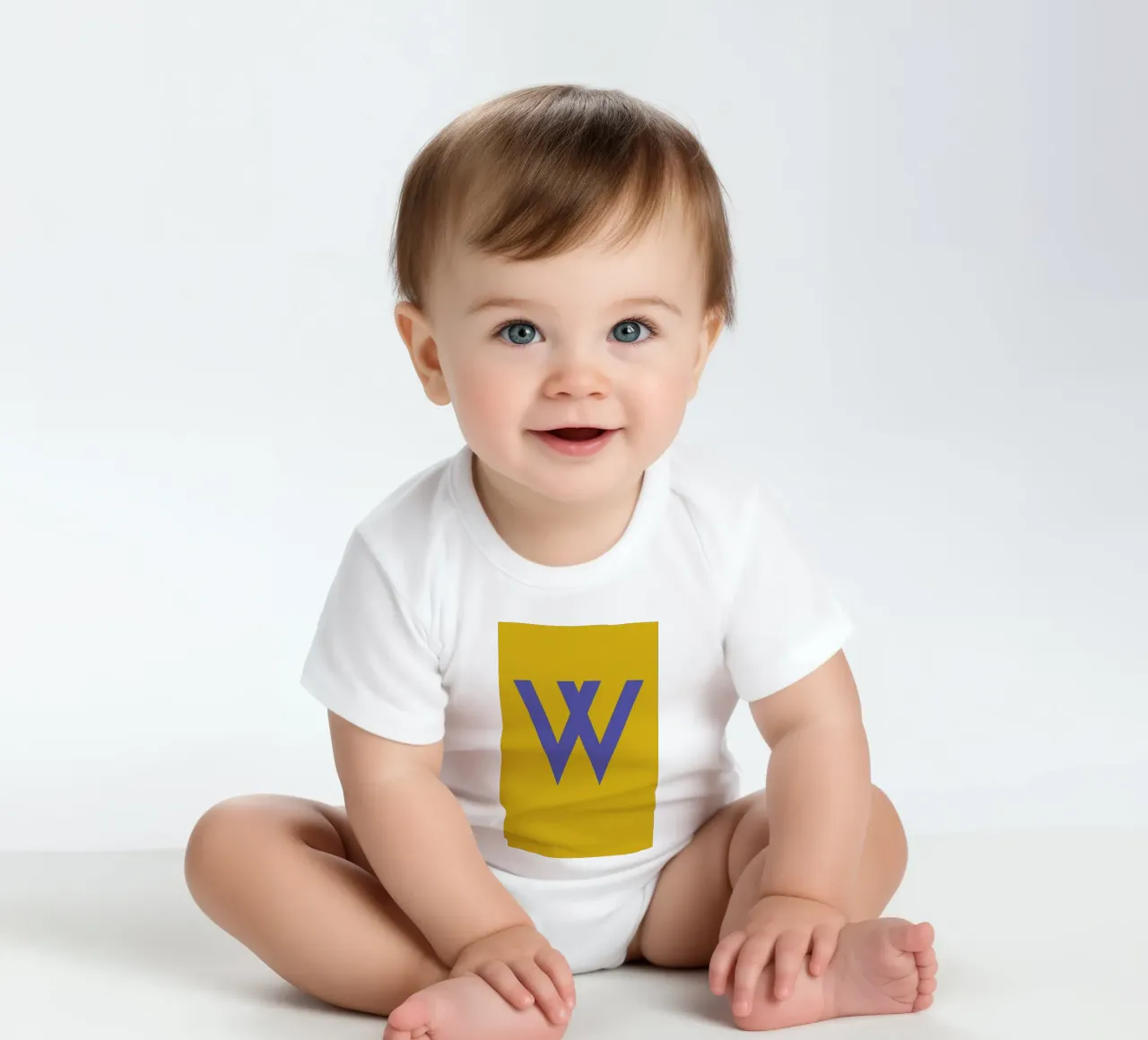 Yellow Letter W short-sleeve baby romper by Studio One