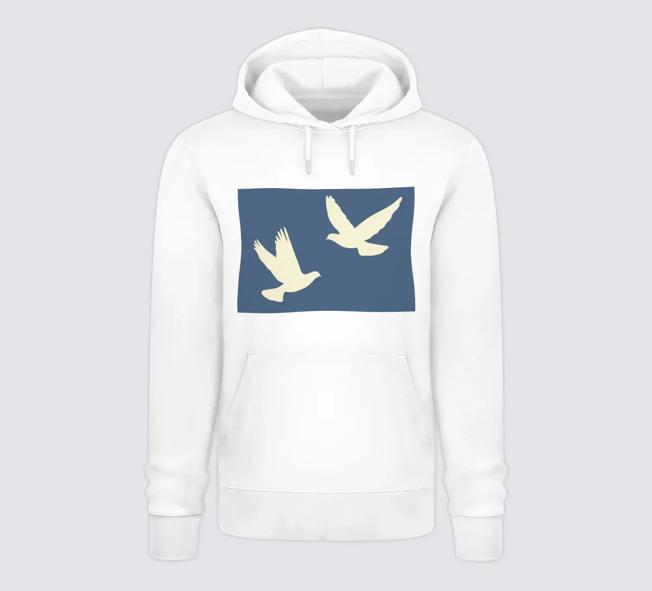 Minimal Zwei weiße Tauben im Flug Hoodie von Karraker