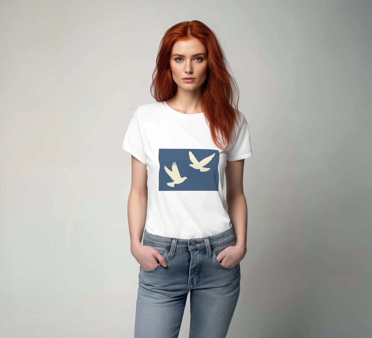 Minimal Zwei weiße Tauben im Flug T-Shirt von Karraker