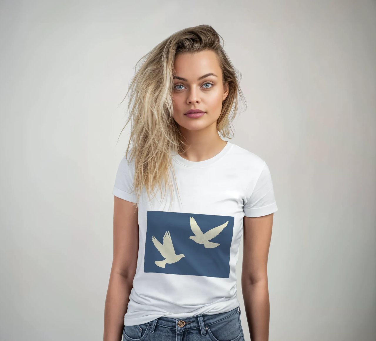 Minimal Due colombe bianche in volo t-shirt da donna da Karraker