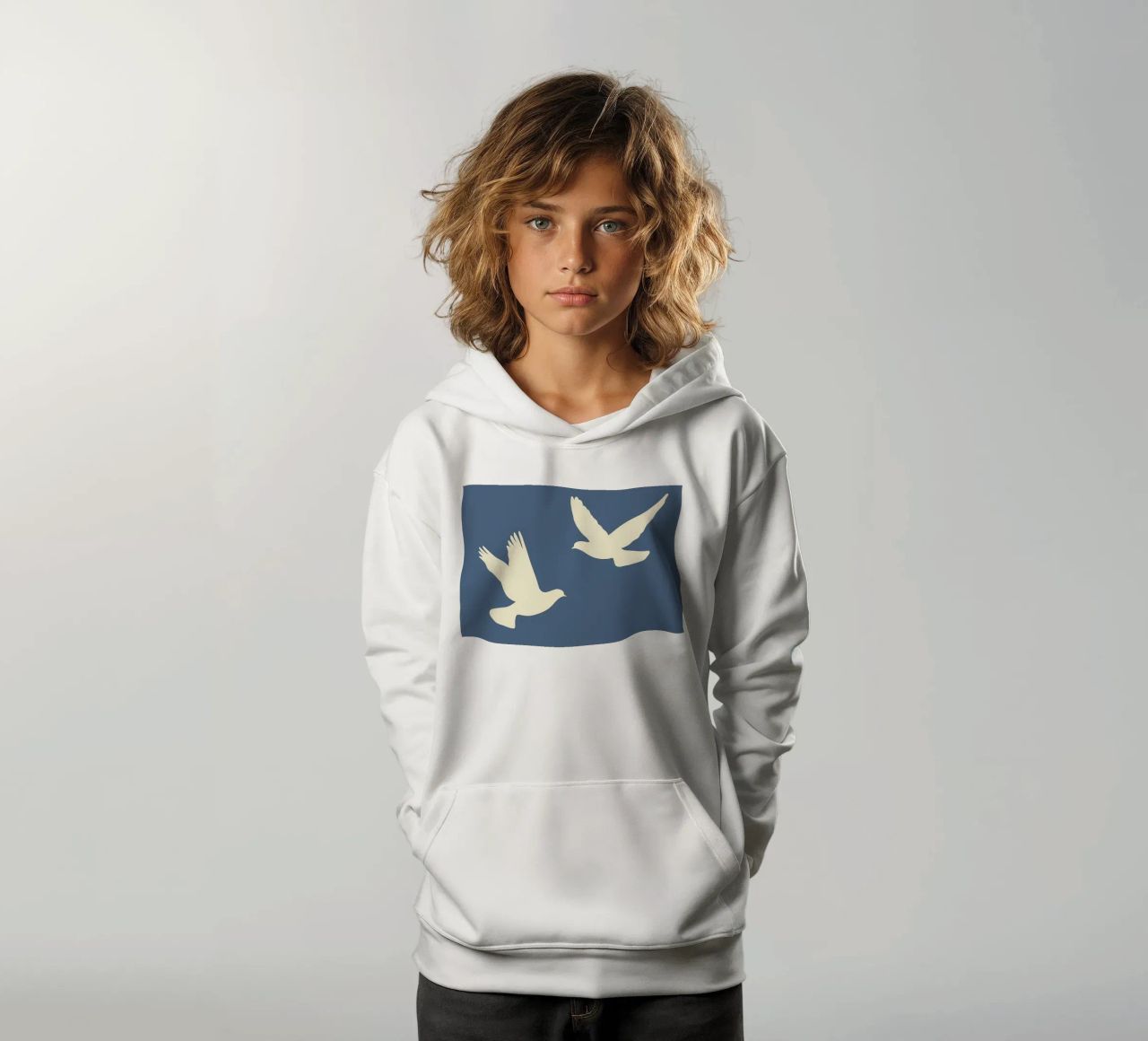 Minimal Due colombe bianche in volo felpa bambino con cappuccio da Karraker