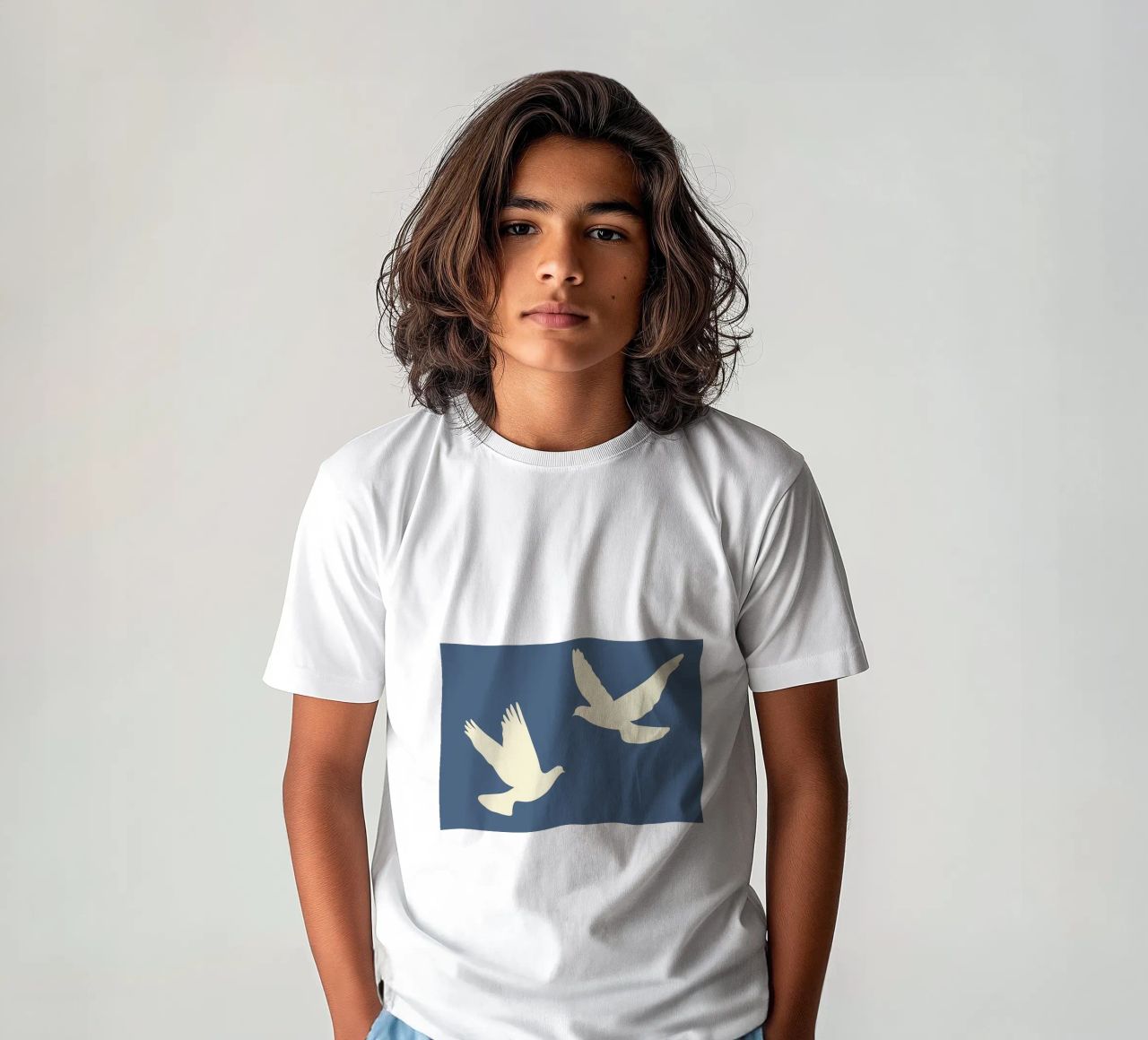 Minimal Due colombe bianche in volo t-shirt bambini da Karraker