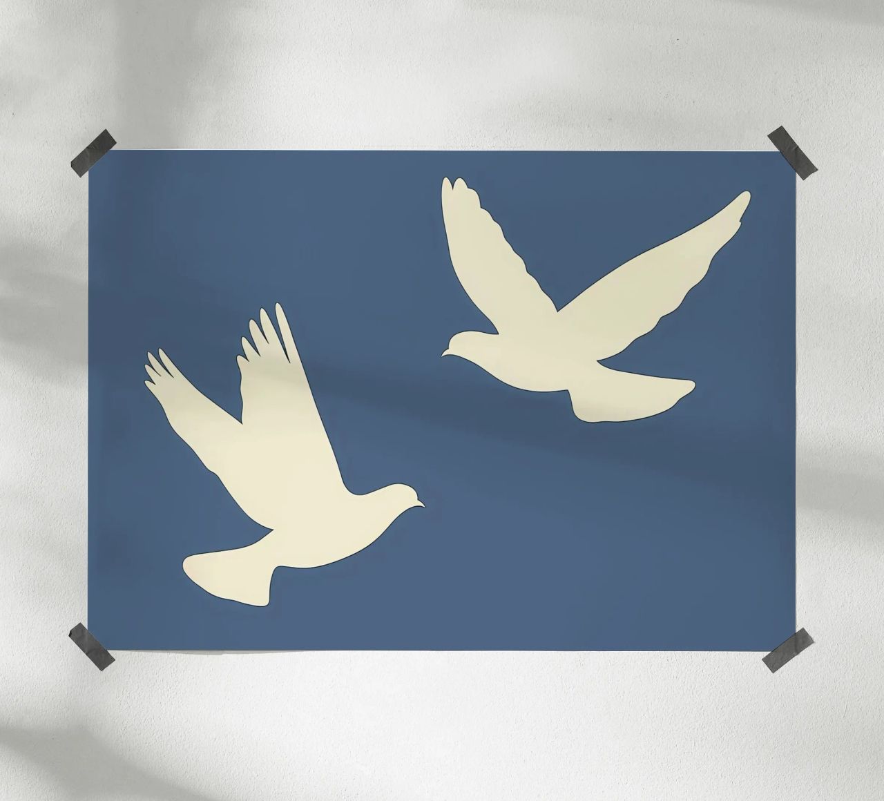 Minimal Zwei weiße Tauben im Flug Poster von Karraker