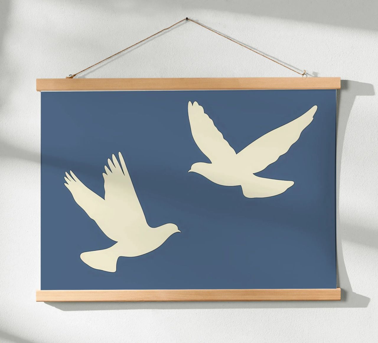 Minimal Zwei weiße Tauben im Flug Poster von Karraker