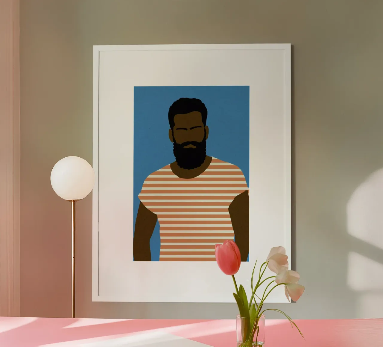 Man with Striped Shirt poster con telaio in alluminio da Rosi Feist