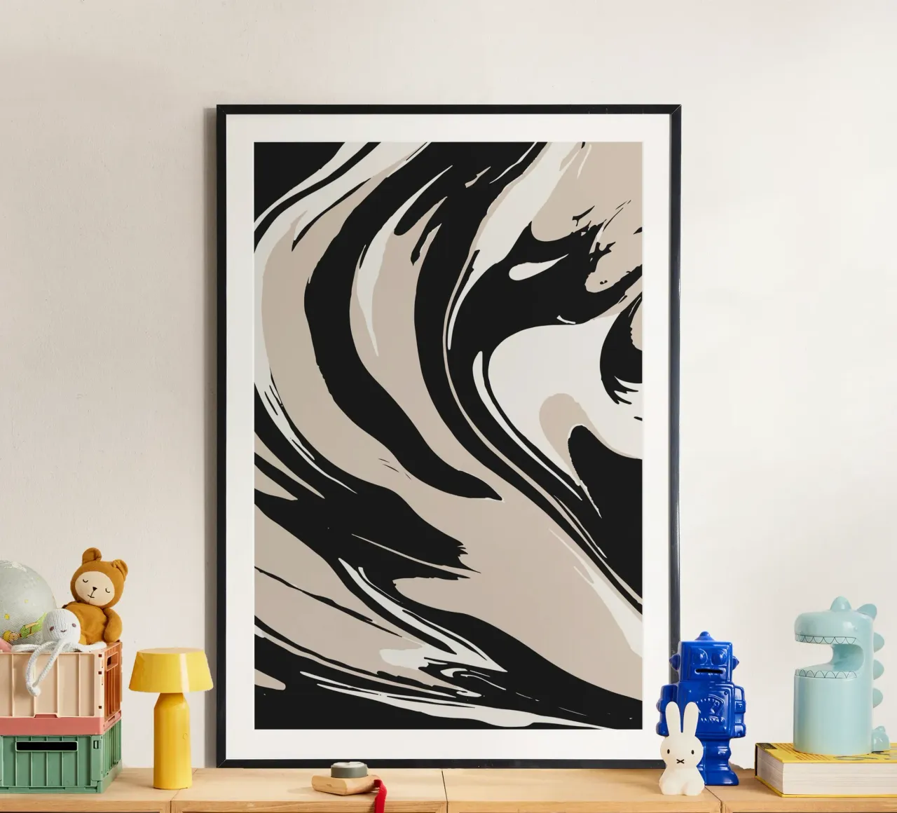 Arte astratta a inchiostro poster con telaio in plastica da studiopicaprints