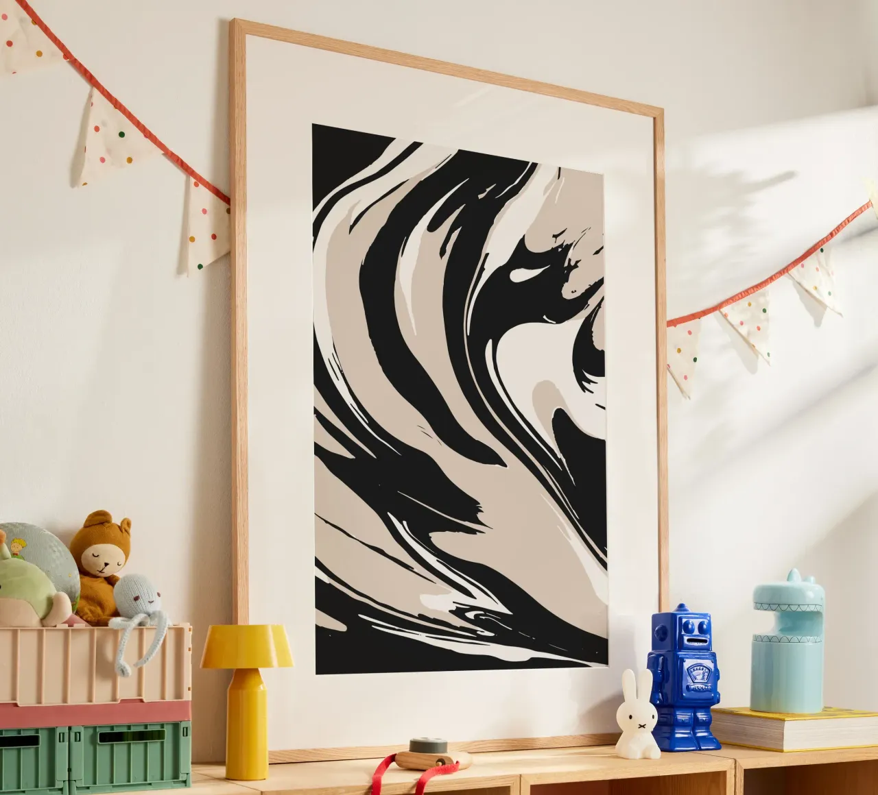Arte astratta a inchiostro poster con telaio in plastica da studiopicaprints