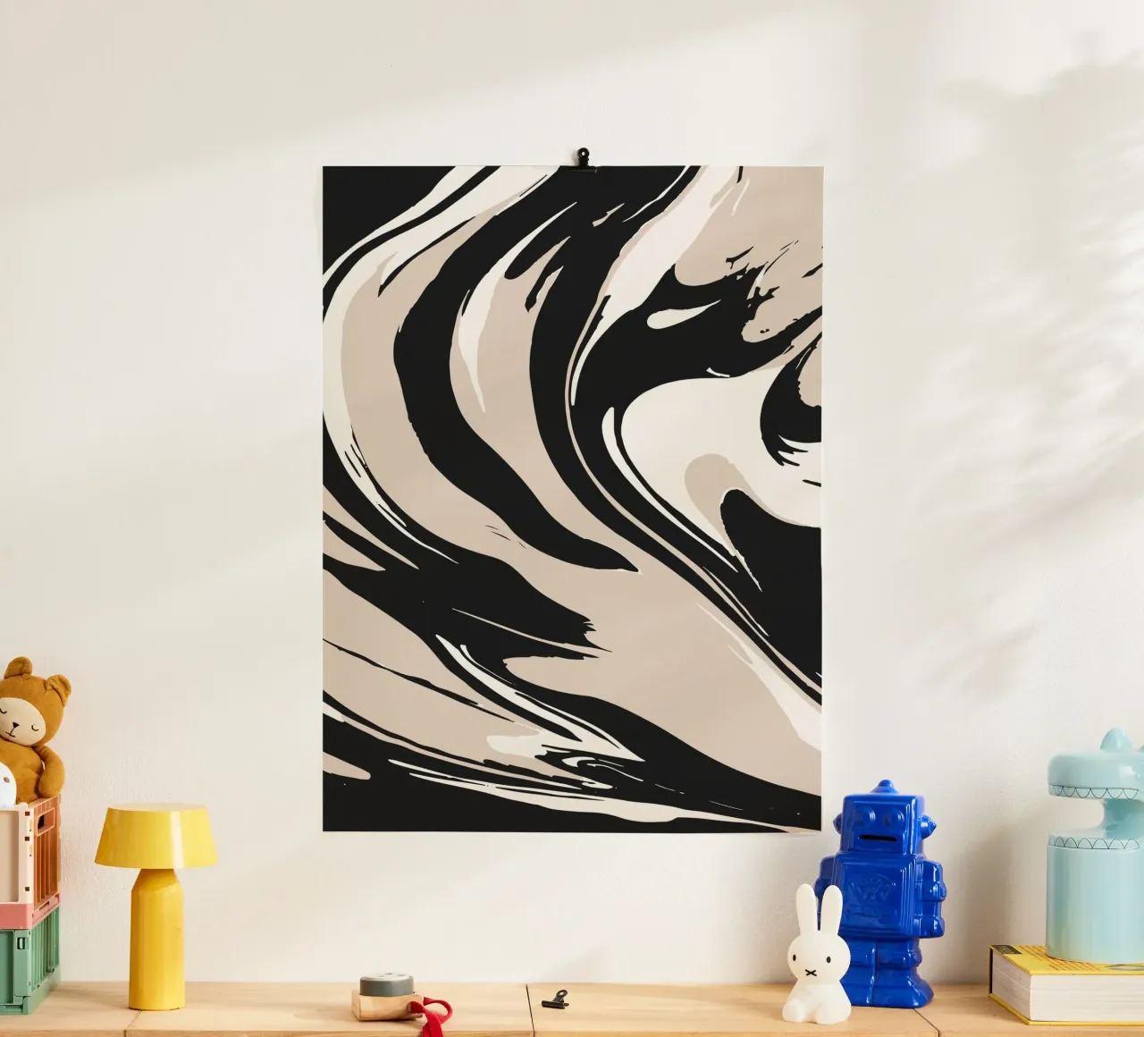Arte astratta a inchiostro poster con telaio in plastica da studiopicaprints