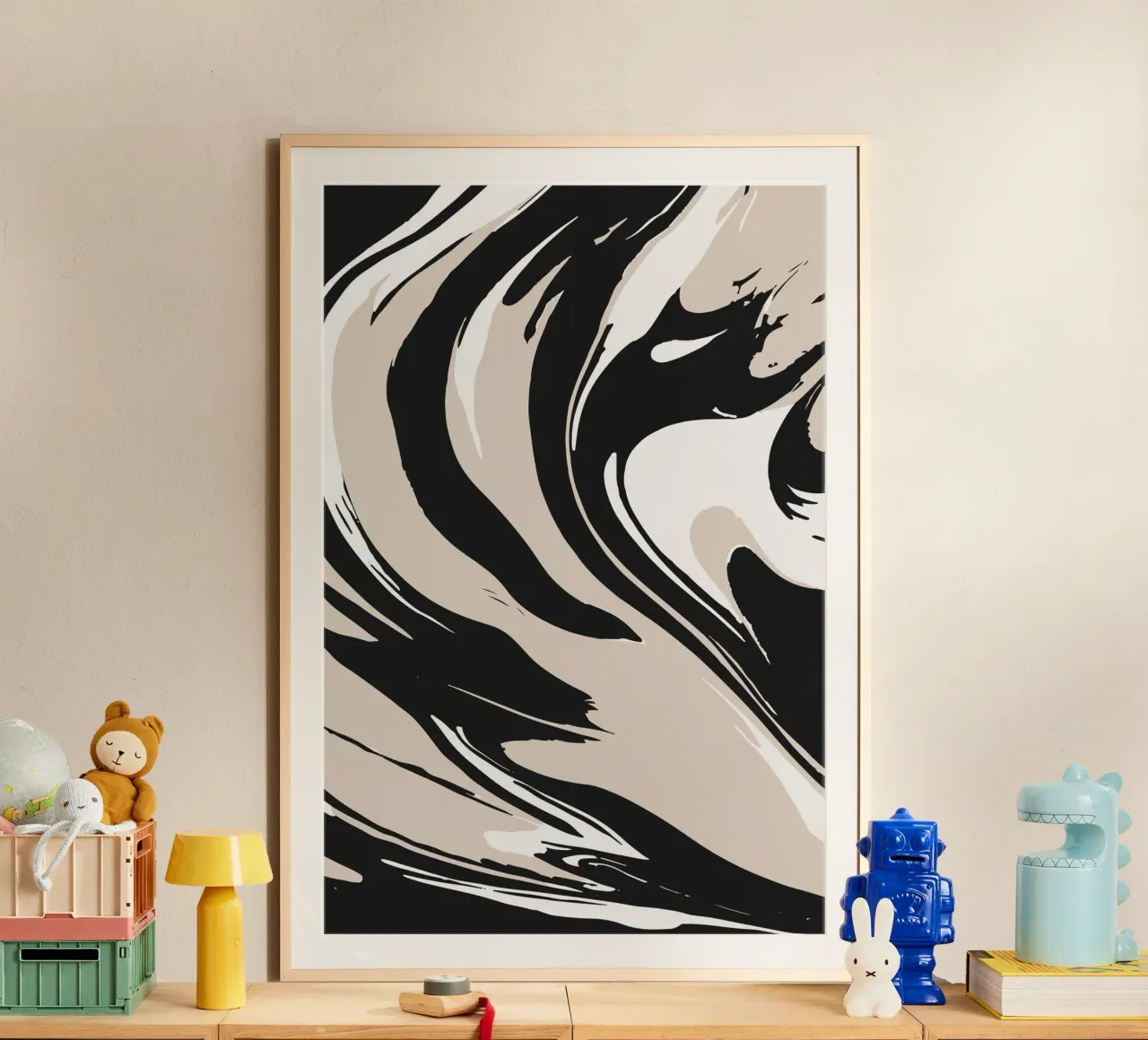 Arte astratta a inchiostro poster con telaio in plastica da studiopicaprints