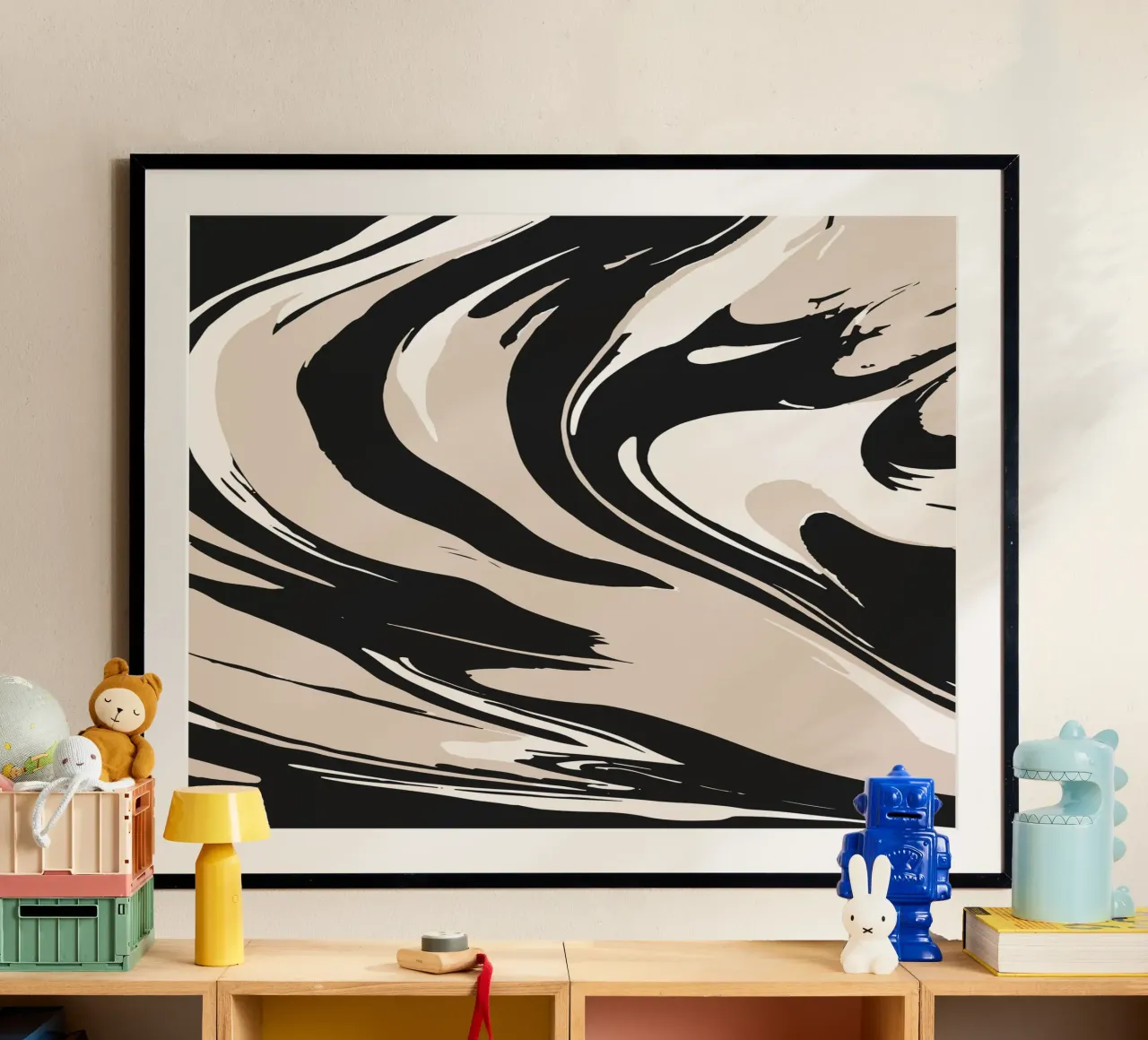 Arte astratta a inchiostro poster con telaio in plastica da studiopicaprints