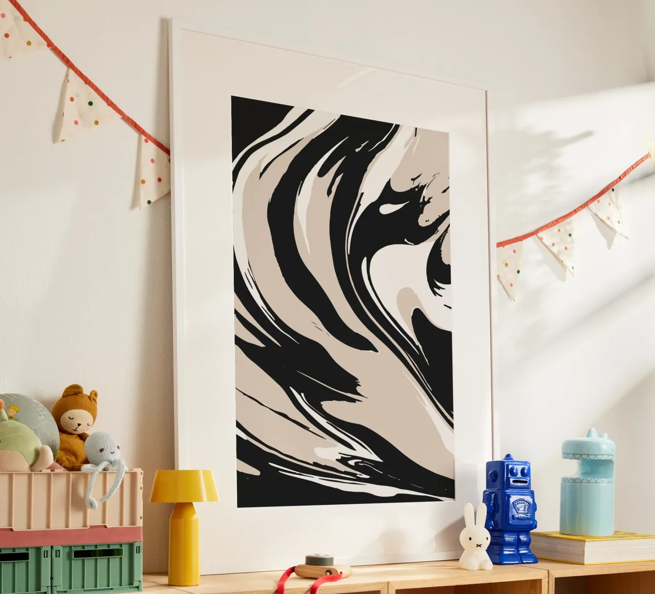 Arte astratta a inchiostro poster con telaio in plastica da studiopicaprints