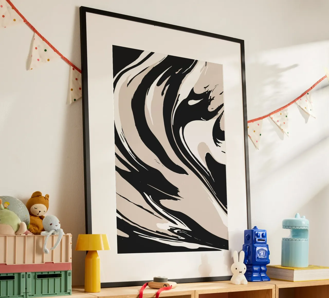 Arte astratta a inchiostro poster con telaio in plastica da studiopicaprints