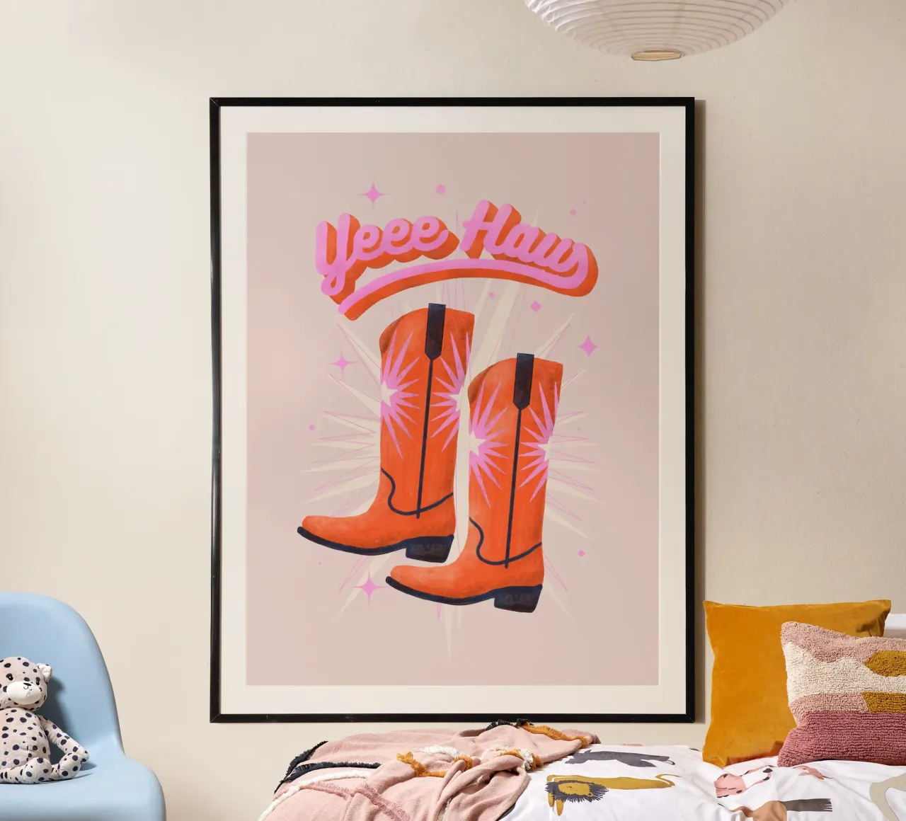 Retro Cowboy Boots Western Art poster con telaio in alluminio da showmemars