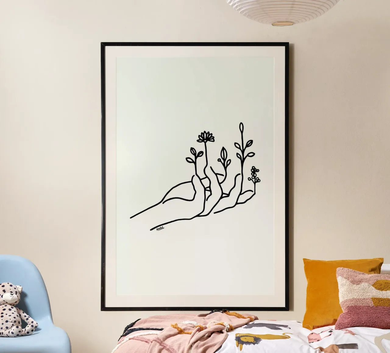 Bloom Hand poster con telaio in legno da Ninhol