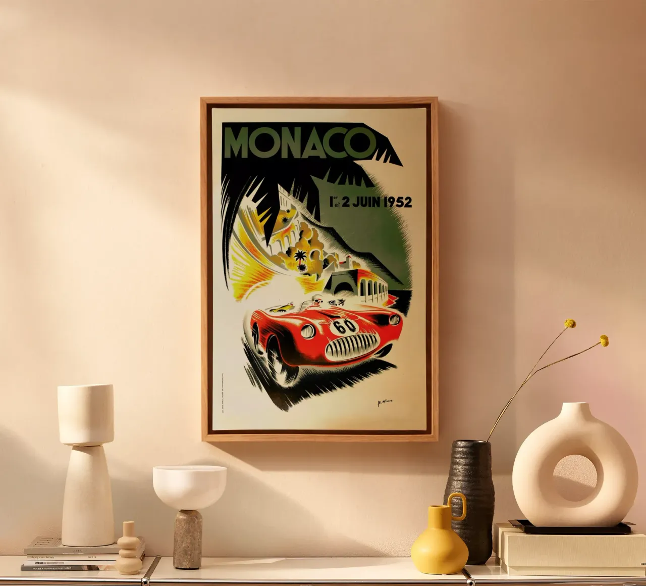 Vintage Monaco 1 June 1952 canvas met Baklijst van Gallery Print and Art Limited