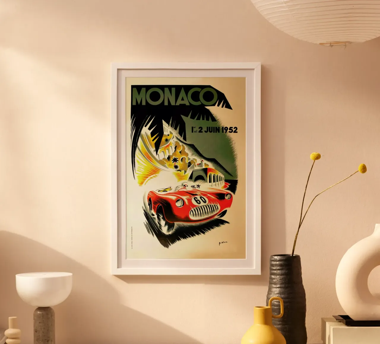 Vintage Monaco 1 June 1952 poster con telaio in legno da Gallery Print and Art Limited