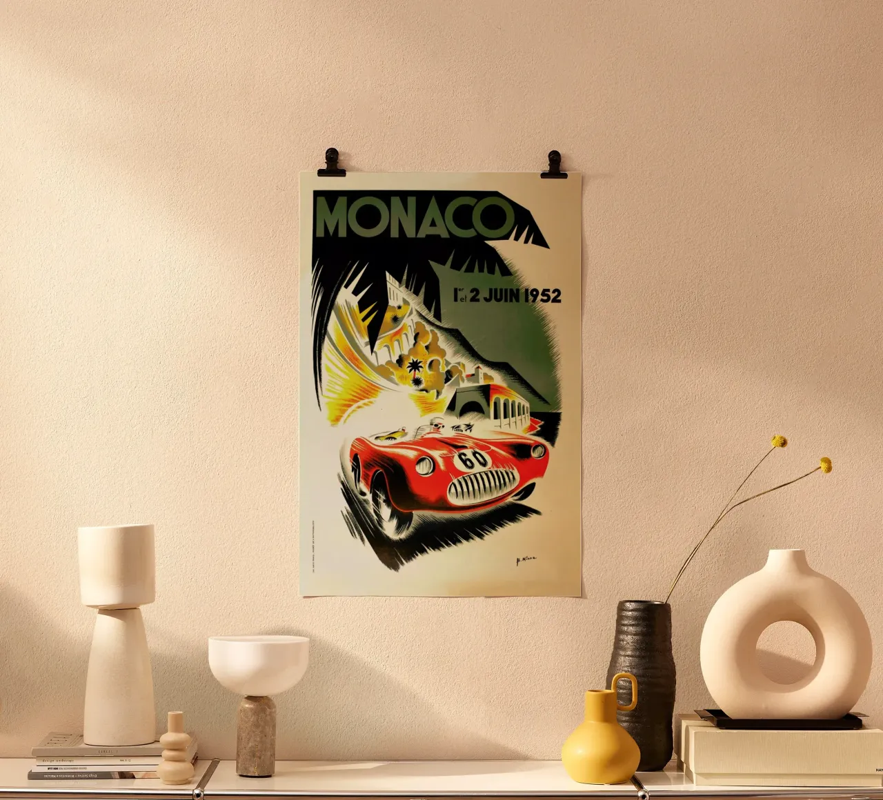 Vintage Monaco 1 June 1952 poster con telaio in legno da Gallery Print and Art Limited