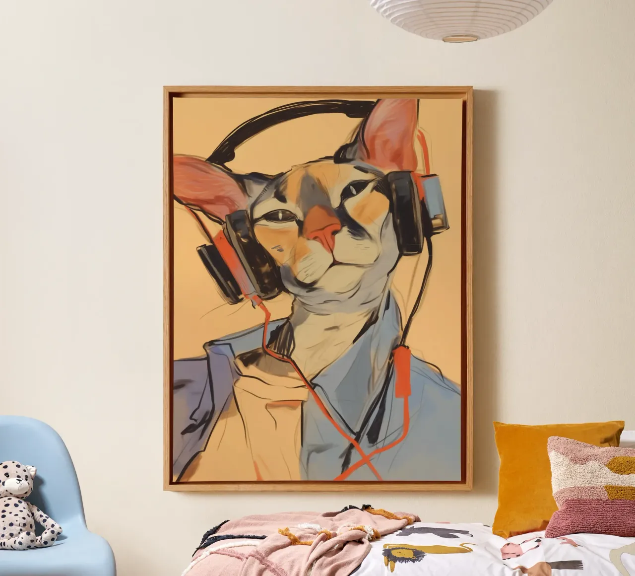 Cool music with a cat canvas with Floater frame by Carinaprint