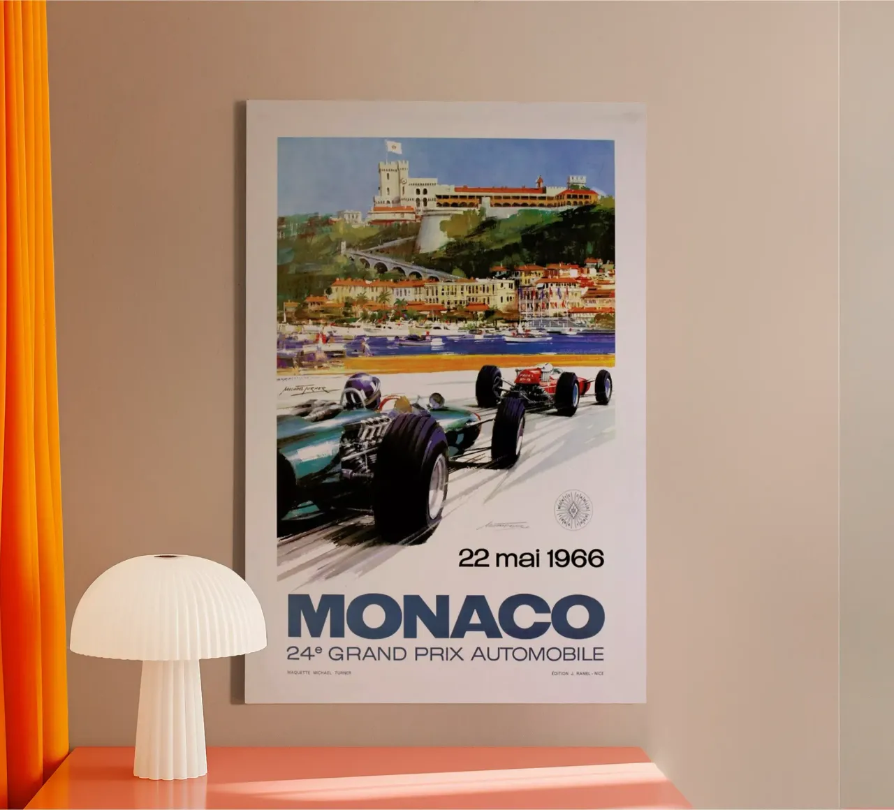 Vintage Monaco 22 May 1966 canvas met Baklijst van Gallery Print and Art Limited