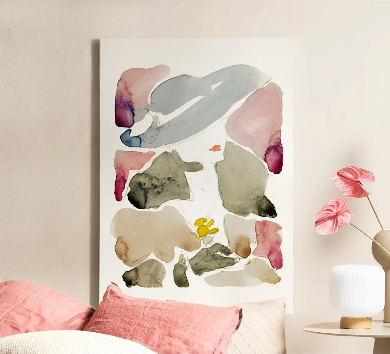 Abstracte aquarellen canvas met Baklijst van Second Canvas