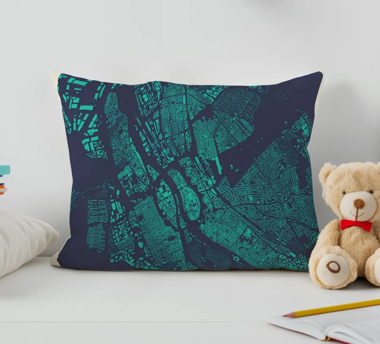 Mappa Nordlicht - Brema in ciano e magenta cuscino da MOOODZART