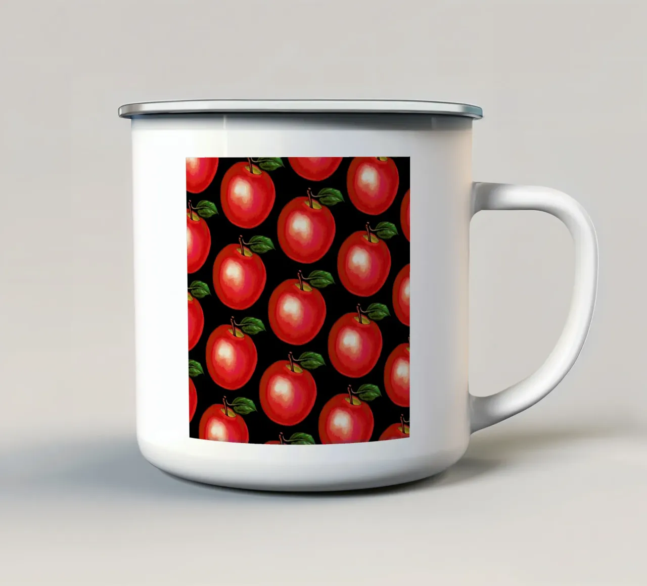 Lunch Patterns Apple Black tazza in smalto da Kelly Gilleran