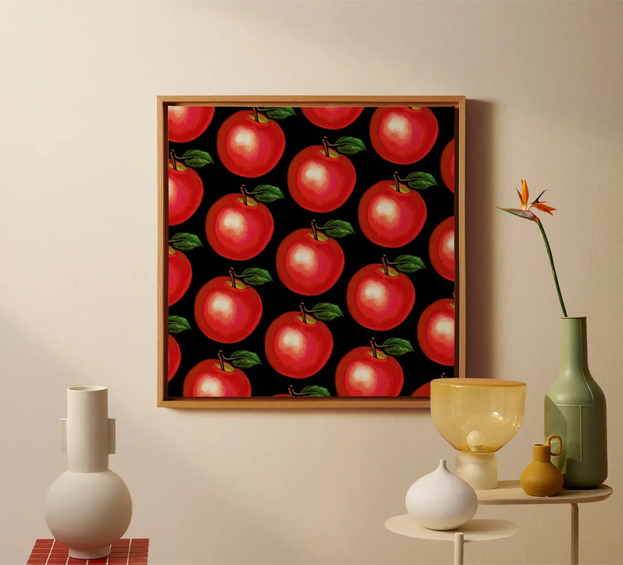 Lunch Patterns Apple Black tela con Cornice a cassetta da Kelly Gilleran