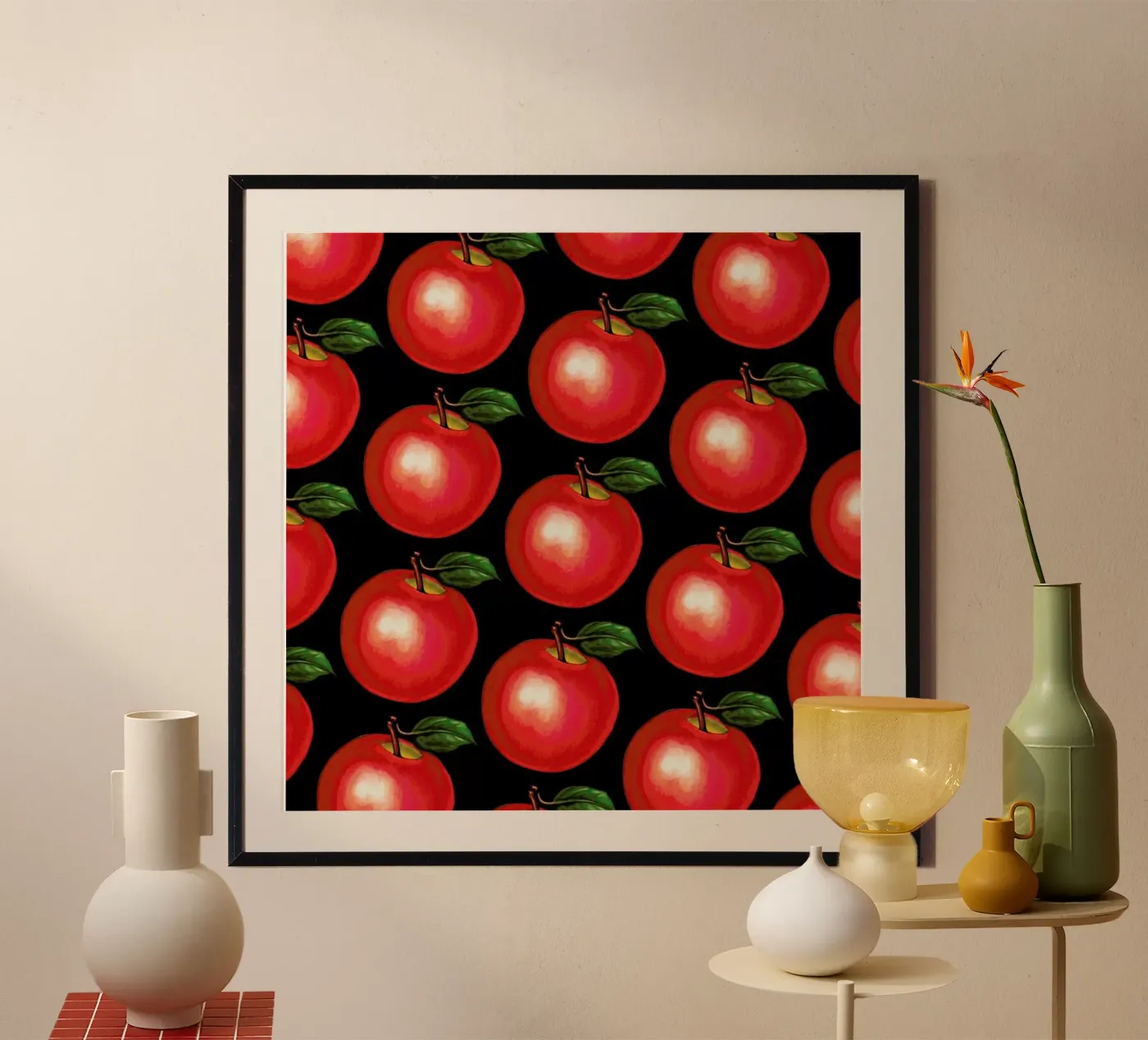 Lunch Patterns Apple Black poster by Kelly Gilleran