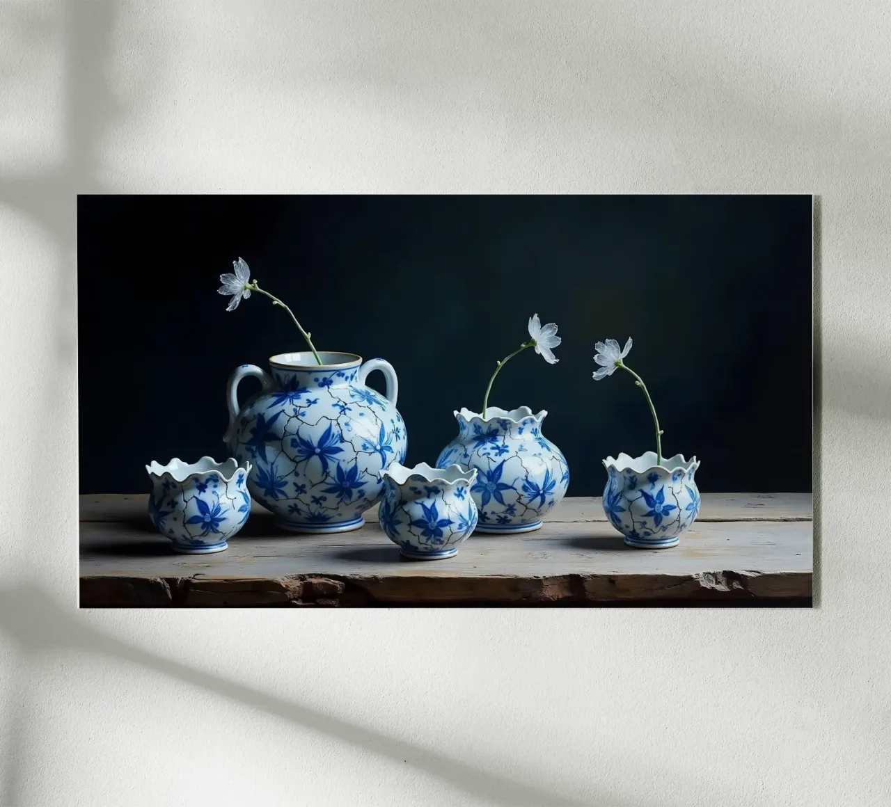 Bodegón azul de Delft con jarrones y flores heladas metacrilato de Hai Maivory