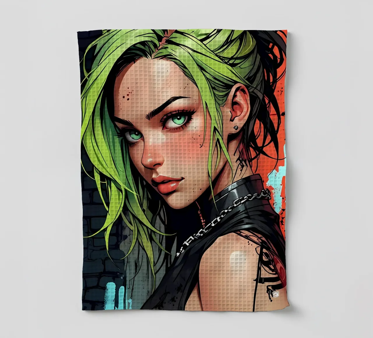 Green Cyber Woman Urban tea towel by LM2KONE