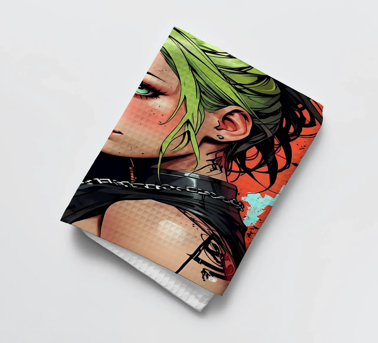 Green Cyber Woman Urban tea towel by LM2KONE