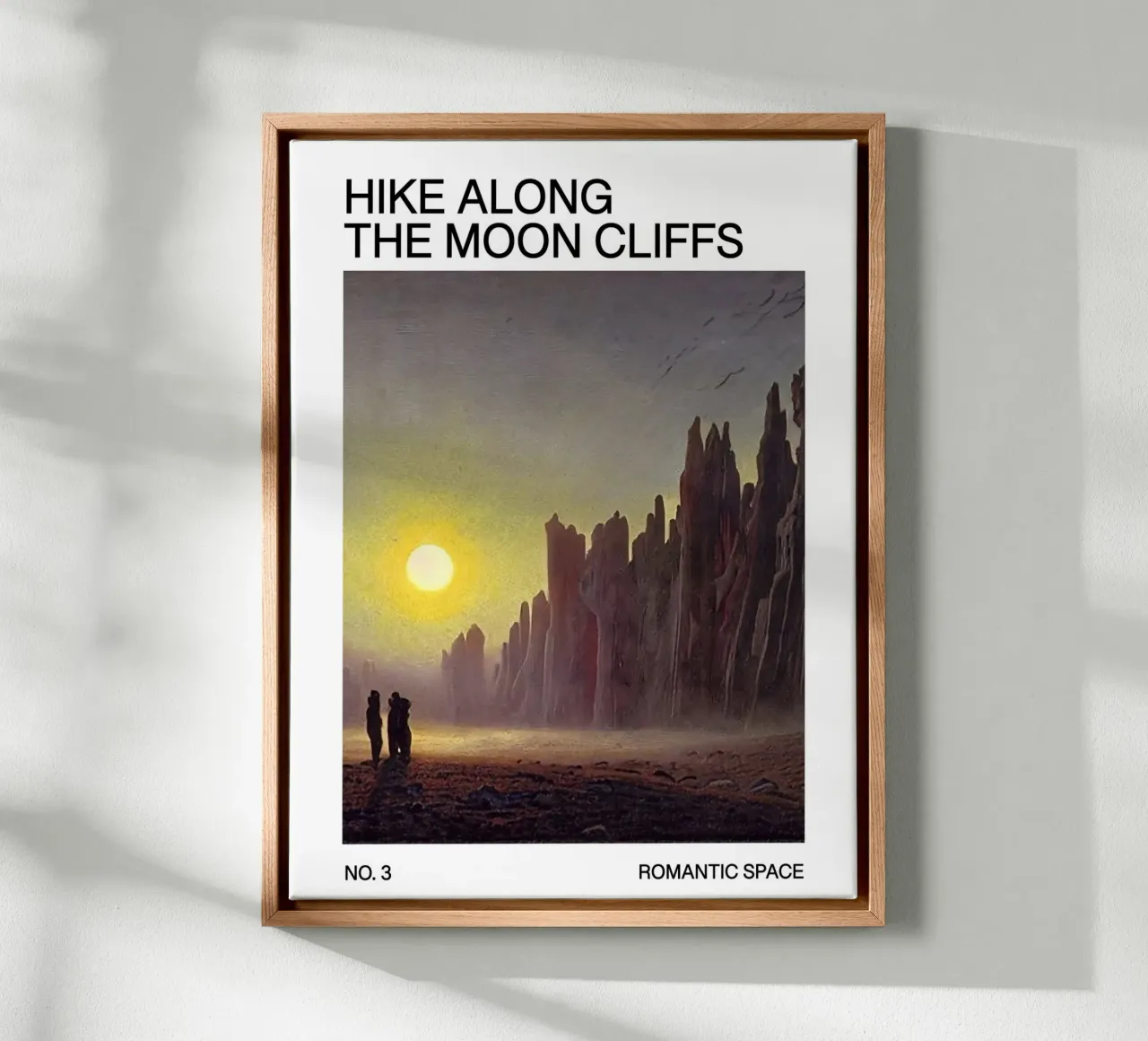 Sci-Fi Poster: Hike along the moon – Romantic Space No. 3 canvas with Floater frame by Spunk