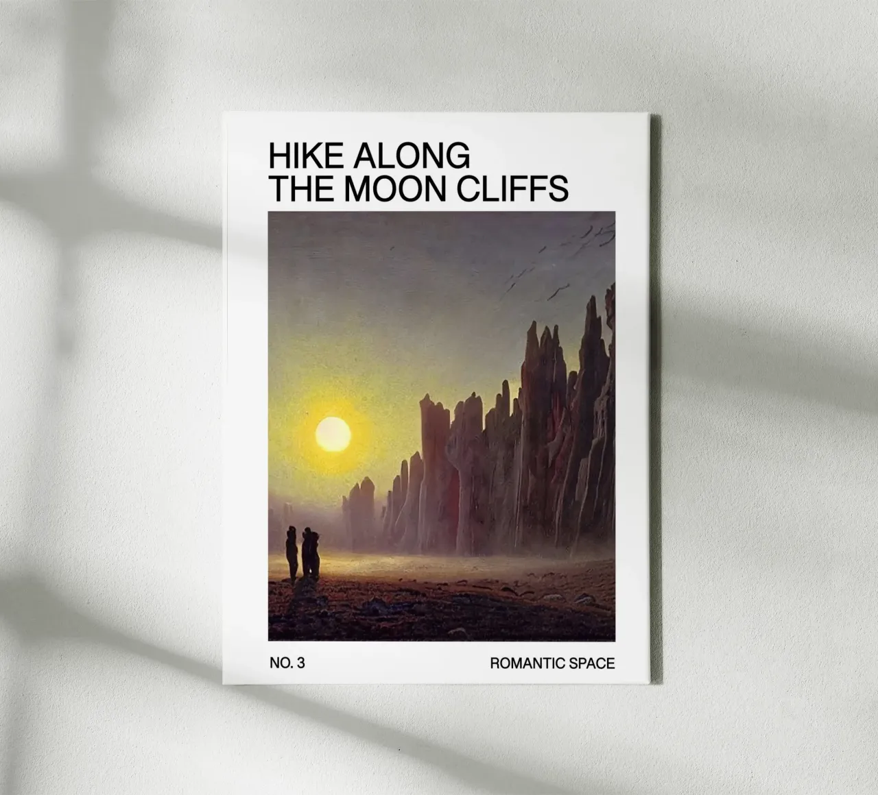 Sci-Fi Poster: Hike along the moon – Romantic Space No. 3 canvas with Floater frame by Spunk