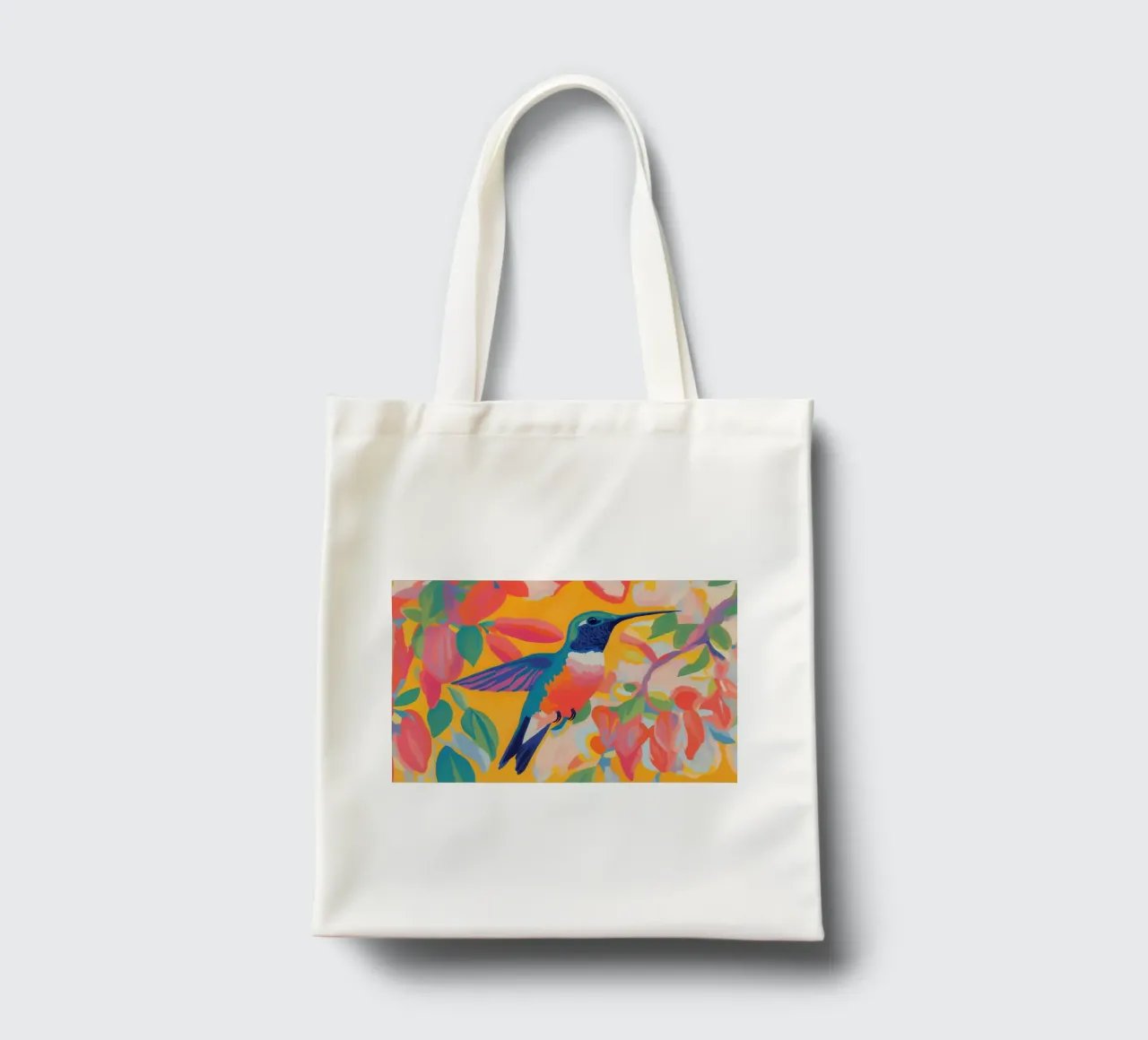 Vrolijke kleuren met Kolibri jute draagtas van Carinaprint