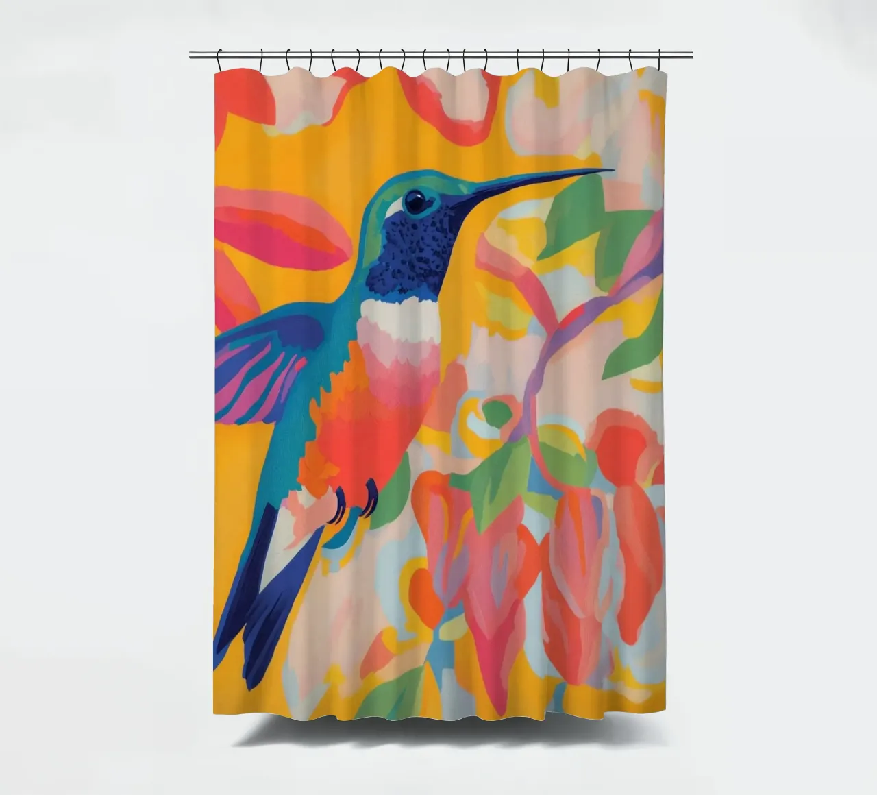 Des couleurs joyeuses avec Kolibri rideau de douche de Carinaprint