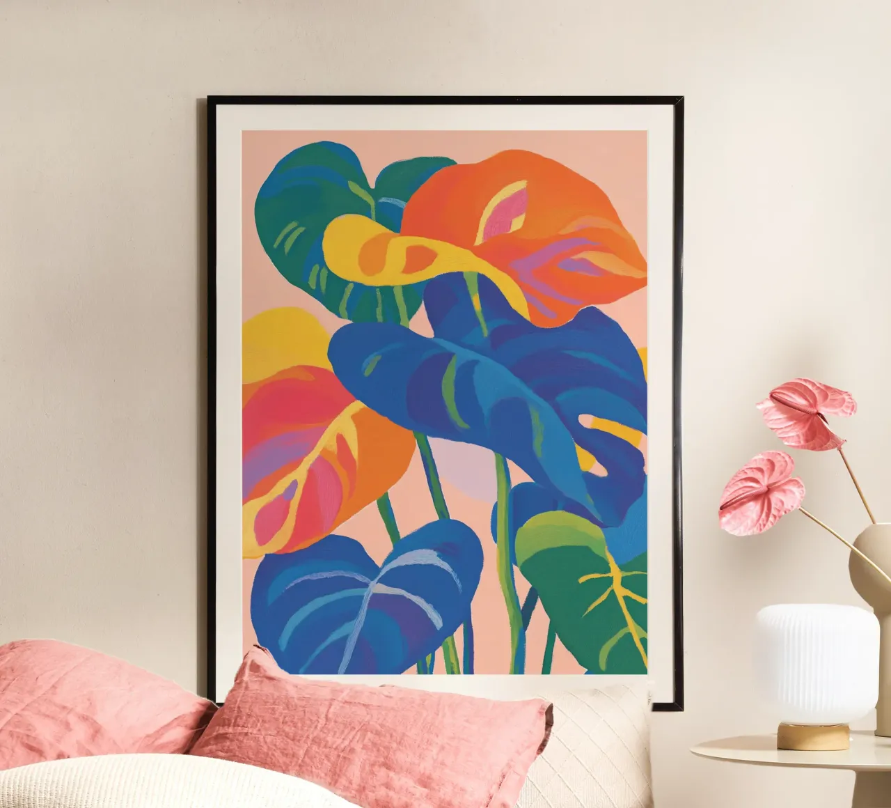 Kleurrijke Monstera bladeren poster van Carinaprint