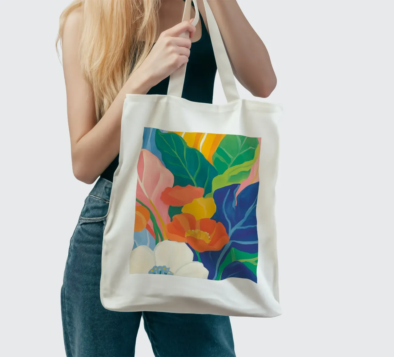 Un tripudio di colori floreali borsa in juta da Carinaprint