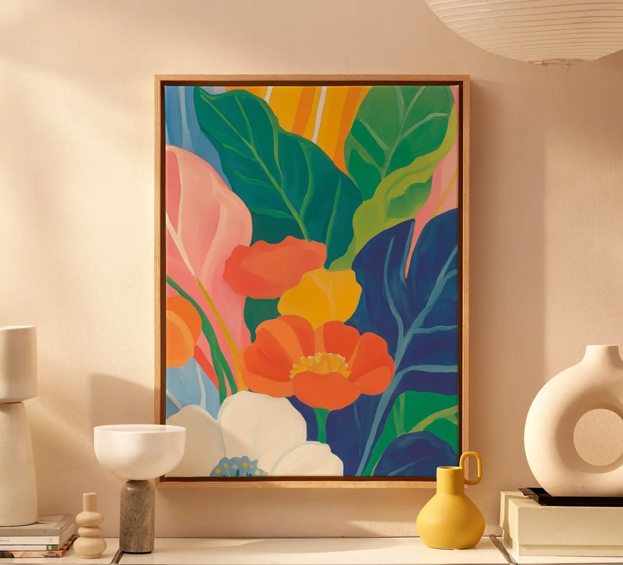 Un tripudio di colori floreali tela con Cornice a cassetta da Carinaprint