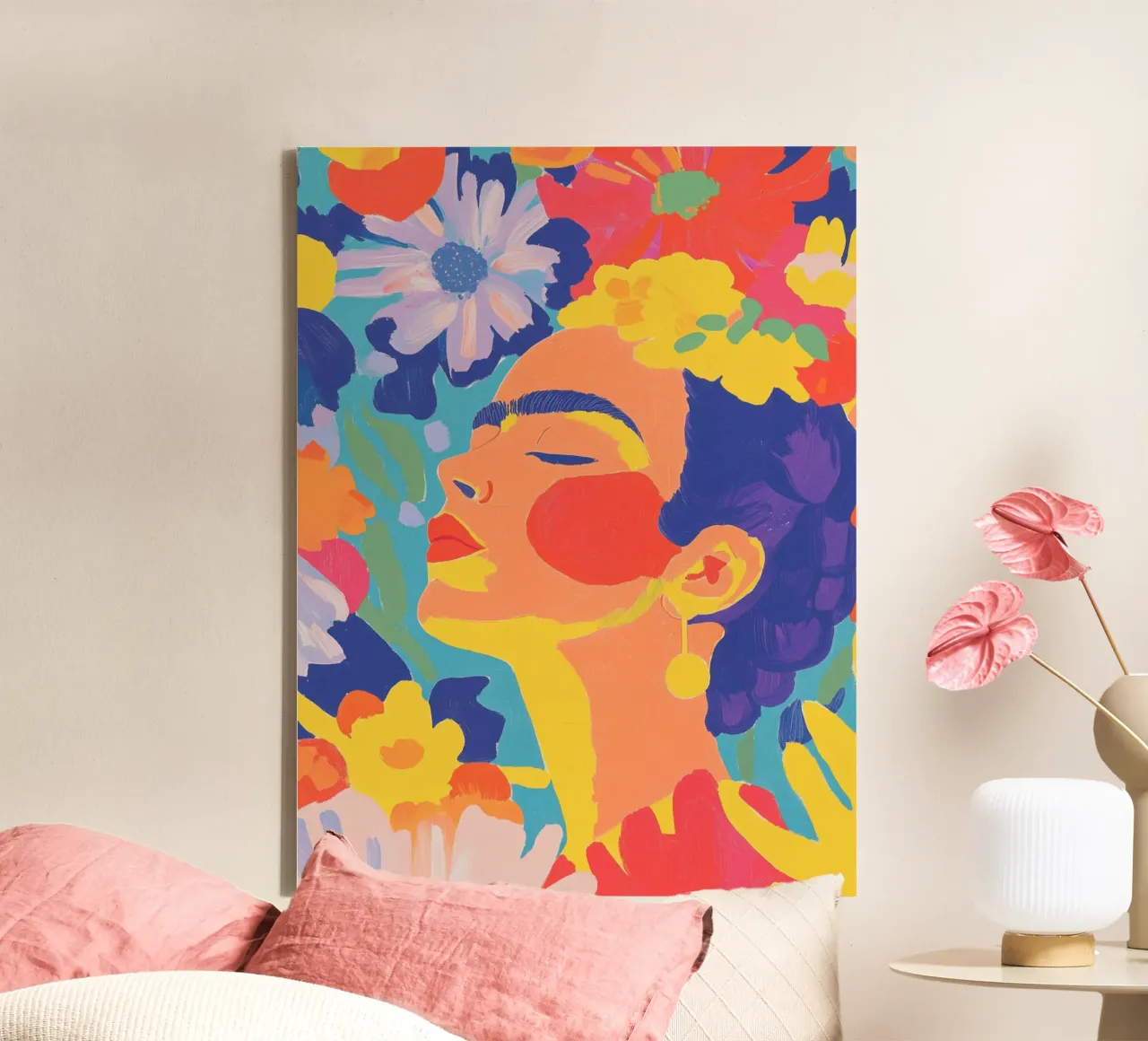 Flower garden with Frida canvas by Carinaprint