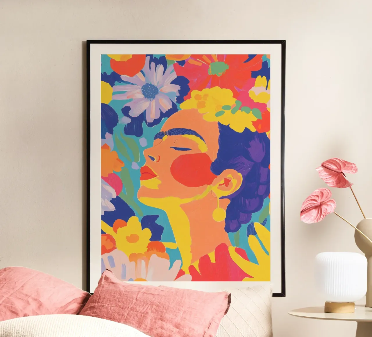 Flower garden with Frida poster by Carinaprint