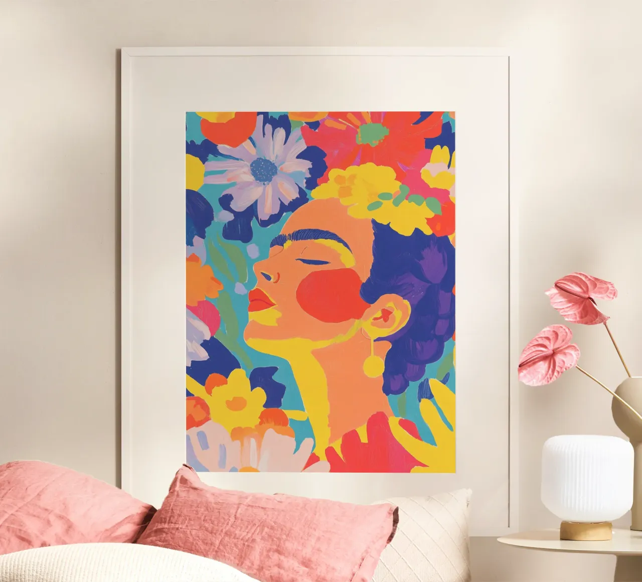 Flower garden with Frida poster by Carinaprint