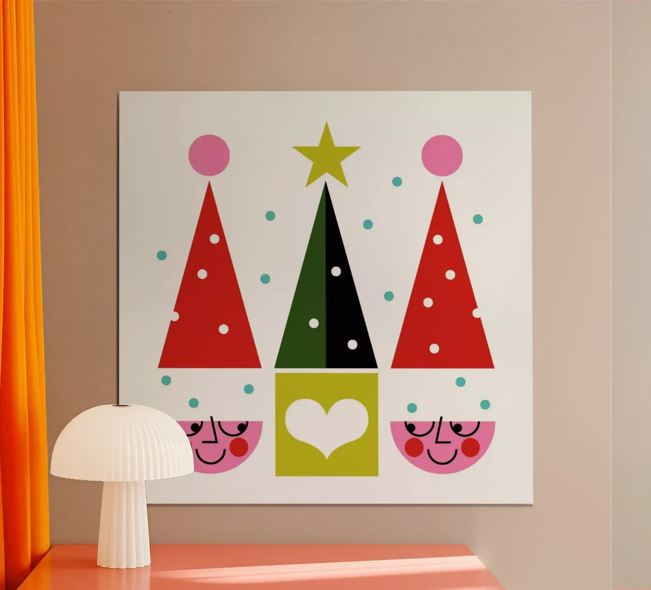 Happy Santas poster con telaio in alluminio da Bo Lundberg