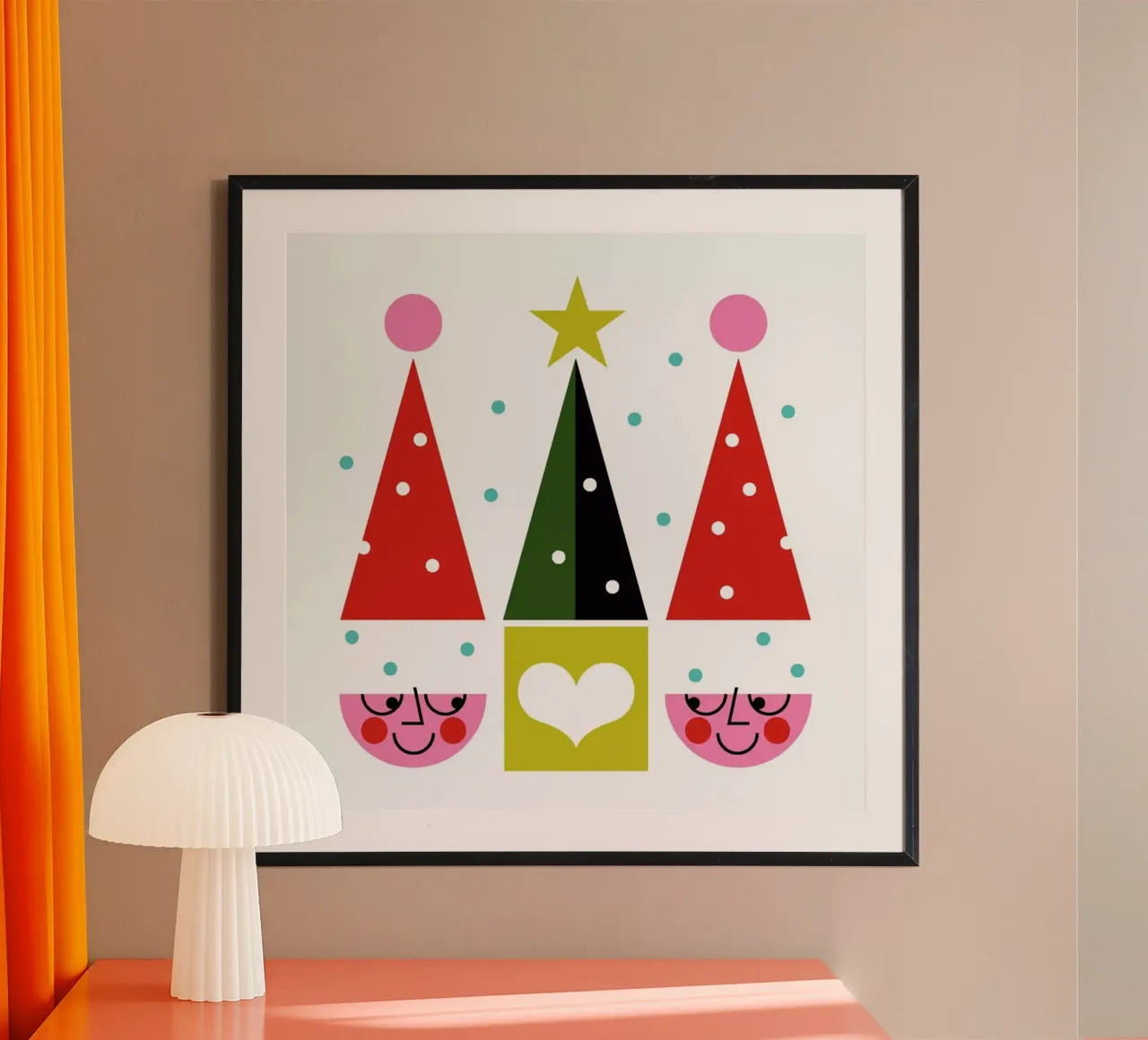 Happy Santas poster con telaio in alluminio da Bo Lundberg