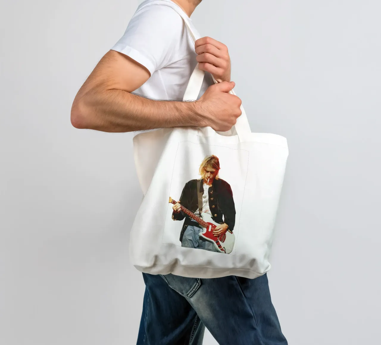 Kurt Cobain Play Guitar and Smoking borsa in juta da avissta