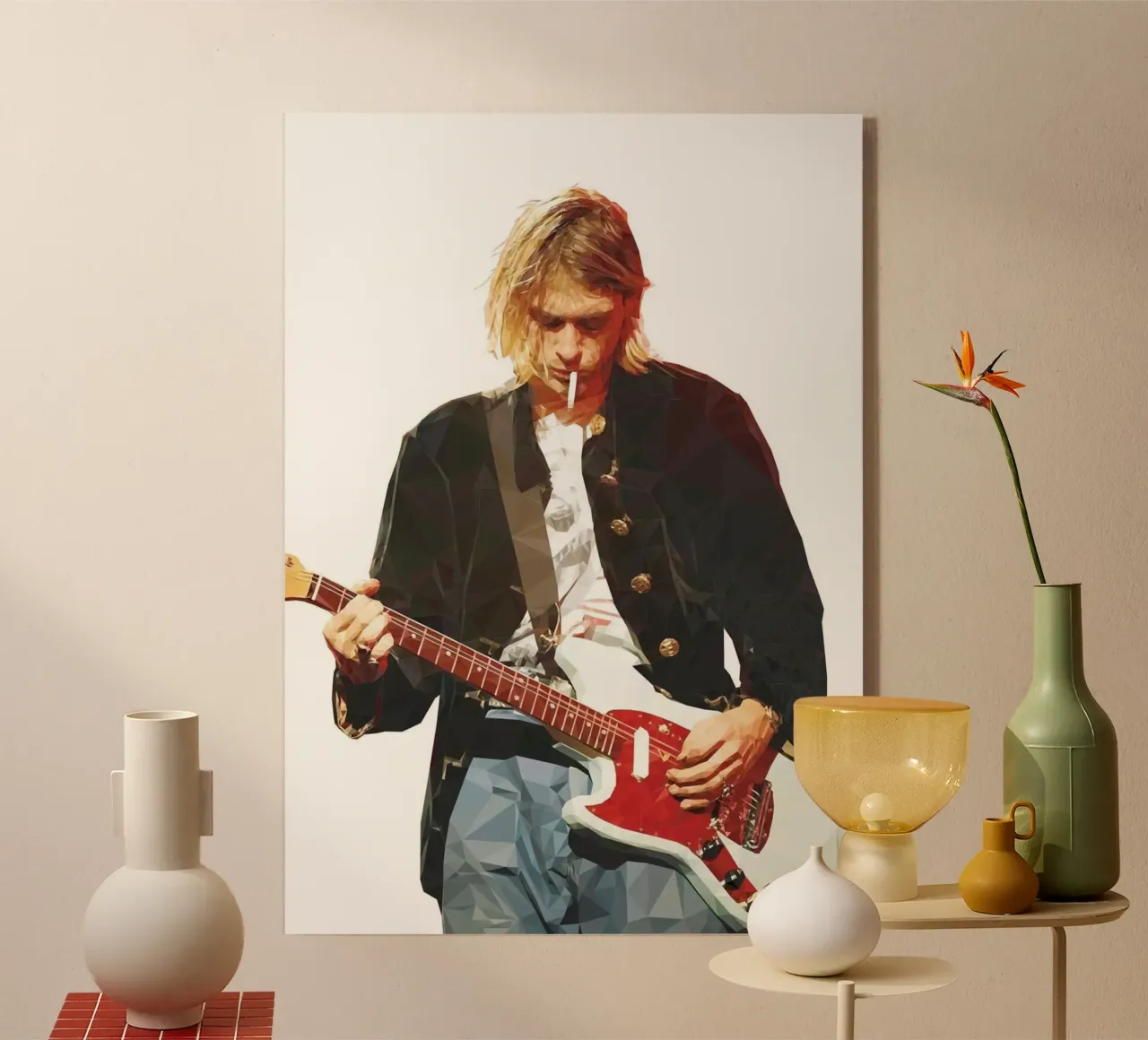Kurt Cobain Play Guitar and Smoking metacrilato de avissta