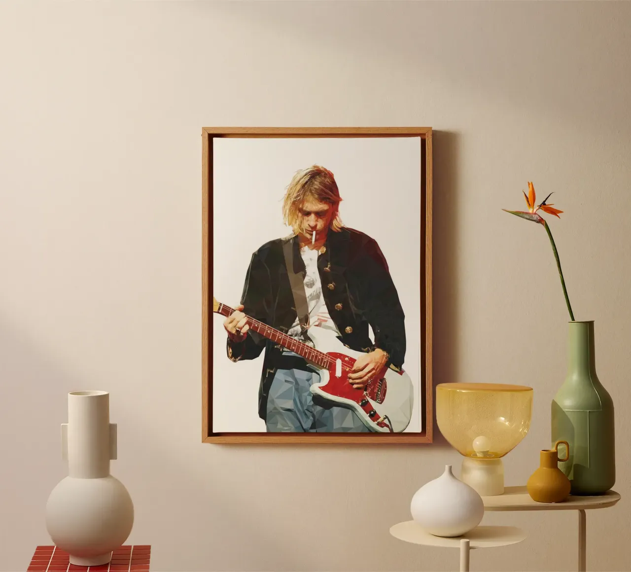 Kurt Cobain Play Guitar and Smoking tela con Cornice a cassetta da avissta
