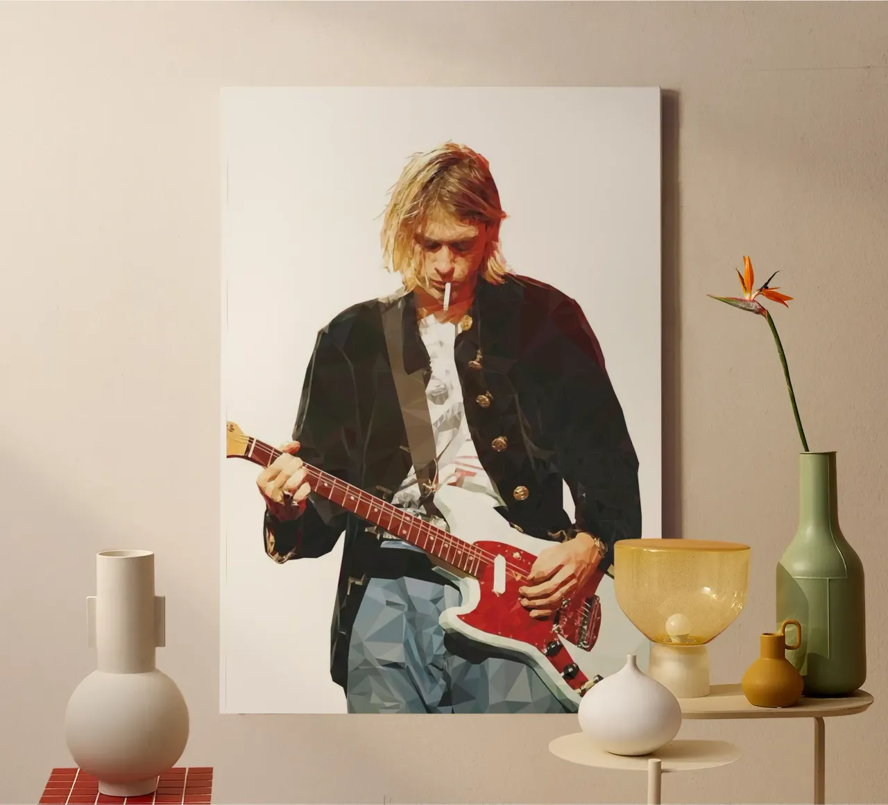 Kurt Cobain Play Guitar and Smoking tela con Cornice a cassetta da avissta