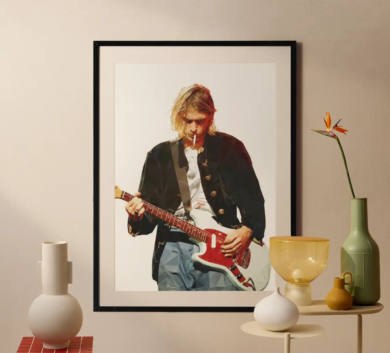 Kurt Cobain Play Guitar and Smoking carta hahnemühle da avissta