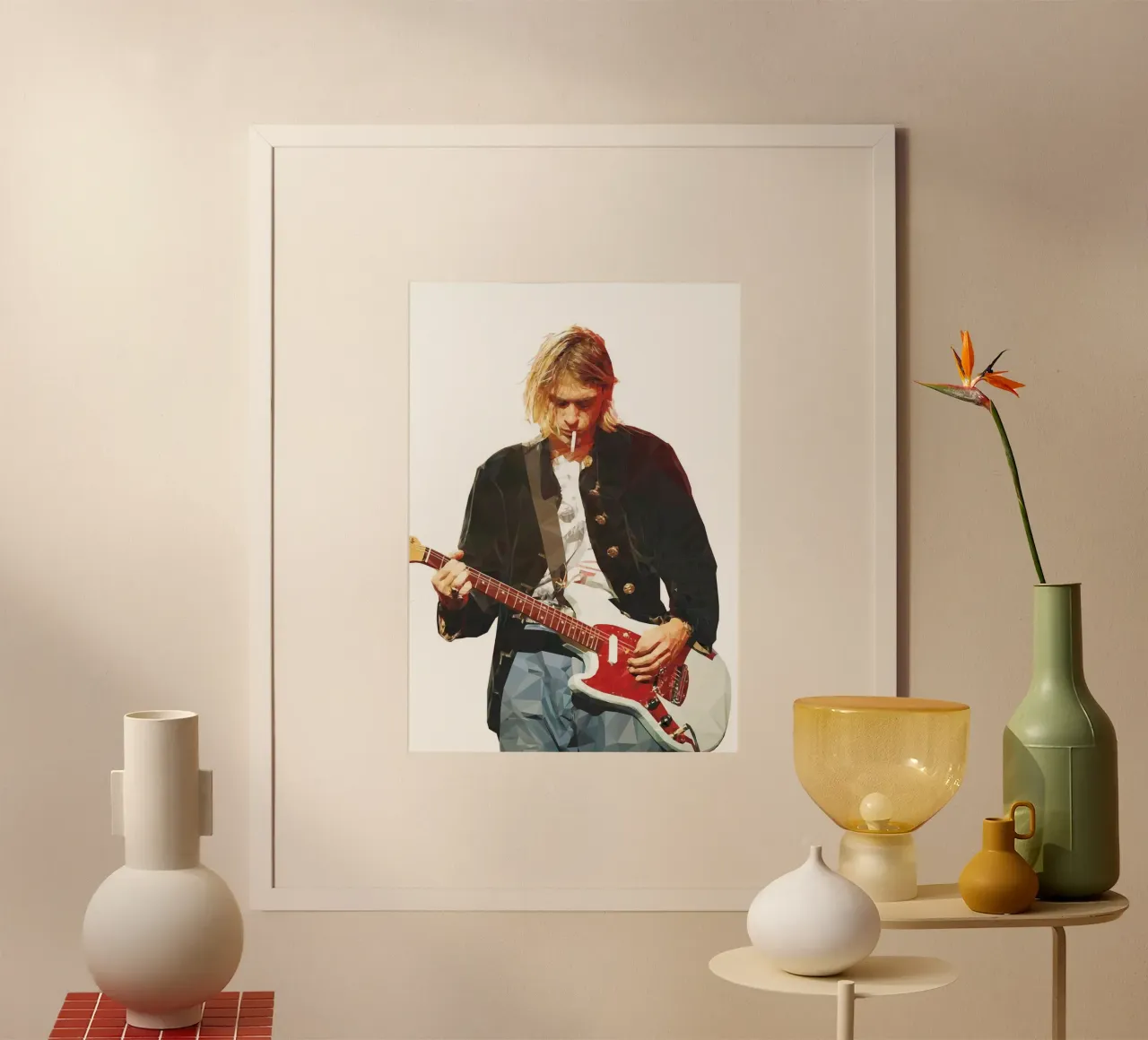 Kurt Cobain Play Guitar and Smoking carta hahnemühle da avissta